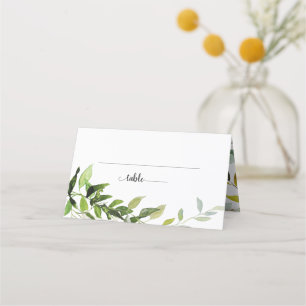 Botanische Grüne Hochzeit im eleganten Watercolor Platzkarte