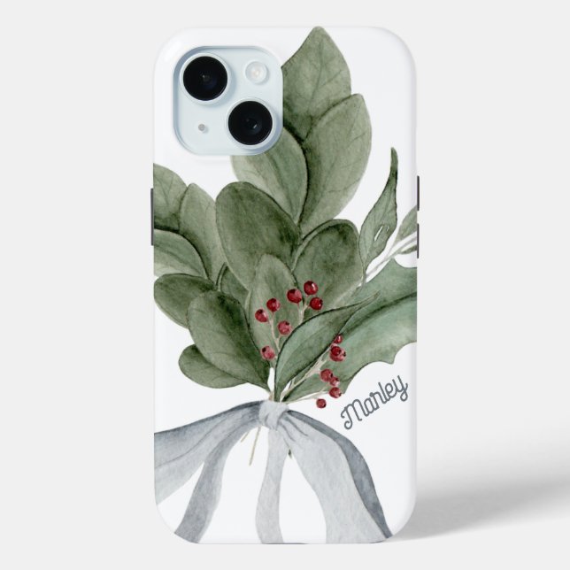 Botanische Grüne Mistletoe Personalisiert Case-Mate iPhone Hülle (Rückseite)