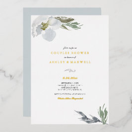 Botanische Grüne und weiße Dusche Aquarell Florals Folieneinladung
