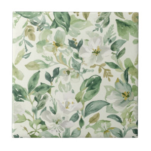 Botanische grüne Wasserfarbe Florale Blätter Natur Fliese