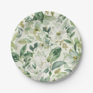 Botanische grüne Wasserfarbe Florale Blätter Natur Pappteller