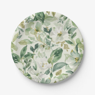 Botanische grüne Wasserfarbe Florale Blätter Natur Pappteller