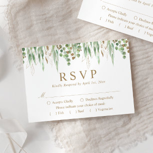 Botanische Grüne Wasserfarben Hochzeit Gold RSVP Karte