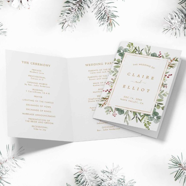 Botanische Grüne Weihnachtsfeier Gold Hochzeit Pro (Front & Inside)