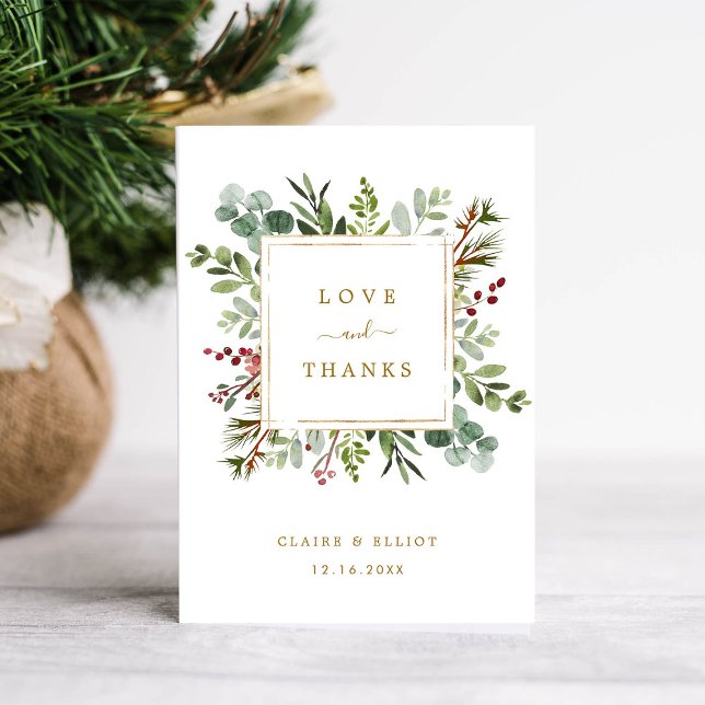 Botanische Grüne Weihnachtsfeiertag Goldhochzeit Dankeskarte (Von Creator hochgeladen)