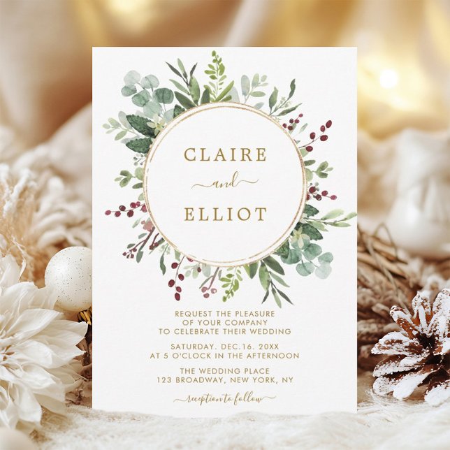 Botanische Grüne Weihnachtsfeiertag Goldhochzeit Einladung (Von Creator hochgeladen)