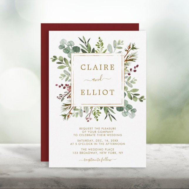 Botanische Grüne Weihnachtsfeiertag Goldhochzeit Einladung (Von Creator hochgeladen)