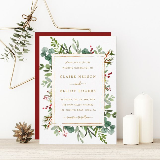 Botanische Grüne Weihnachtsfeiertag Goldhochzeit Einladung (Von Creator hochgeladen)