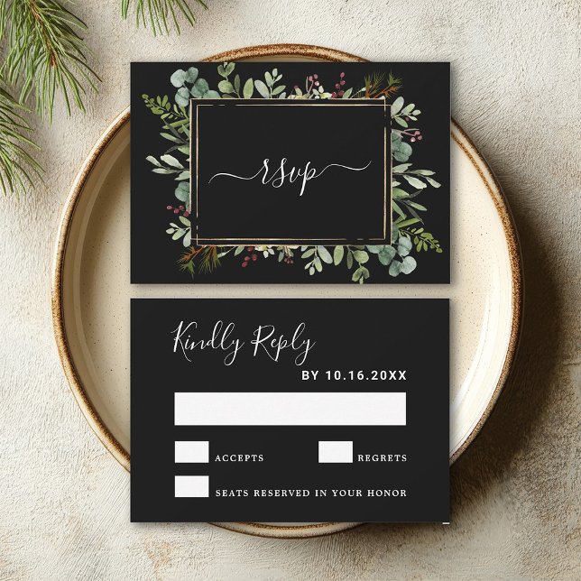 Botanische Grüne Weihnachtsfeiertag Hochzeit Schwa RSVP Karte (Front & Back)