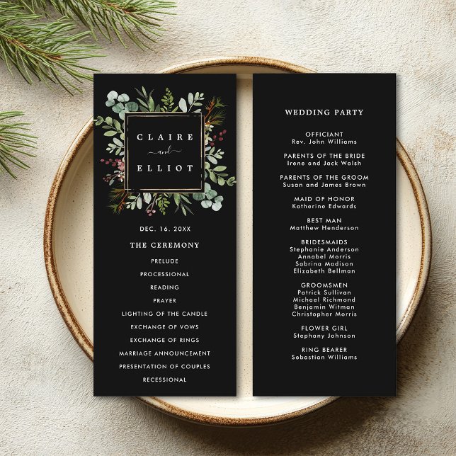 Botanische Grüne Weihnachtsfeiertag Schwarze Hochz Programm (Front & Back)