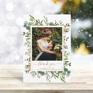 Botanische Grüne Weihnachtszeit Gold Hochzeit Foto Dankeskarte