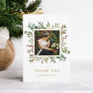 Botanische Grüne Weihnachtszeit Gold Hochzeit Foto Dankeskarte