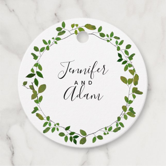 Botanische Grünen-Wreath-Hochzeit Geschenkanhänger (Vorderseite)