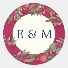 Botanische Grünenmonogramm Wedding Burgundy Runder Aufkleber