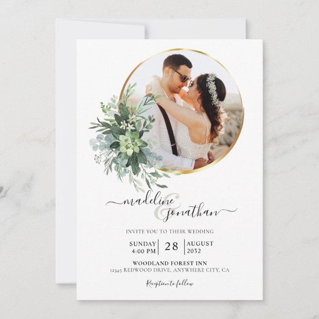 Botanische Grünlandschaft Grenze 2 Foto Hochzeit Einladung (Vorderseite)