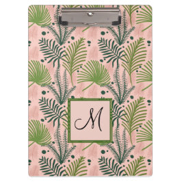 Botanische Grünpflanzen Blätter Monogram Pink Cora Klemmbrett