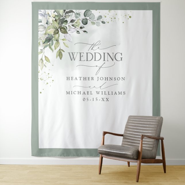 Botanische Grünpflanzen Blumenwasser Foto Hochzeit Wandteppich (Beispiel)