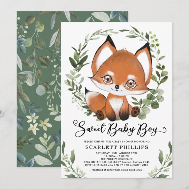 Botanische Grünpflanzen Boy Baby Shower Einladung (Vorne/Hinten)