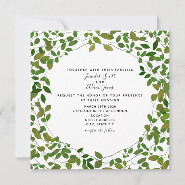 Botanische Grünpflanzen Einladung zur Hochzeit (Vorderseite)