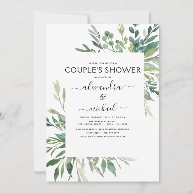 Botanische Grünpflanzen Foliage Couple's Shower In Einladung (Vorderseite)
