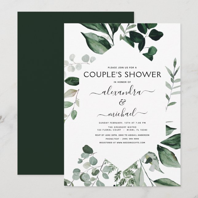Botanische Grünpflanzen Foliage Couple's Shower In Einladung (Vorne/Hinten)