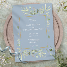 Botanische Grünpflanzen Foliage Dusty Blue Wedding Einladung