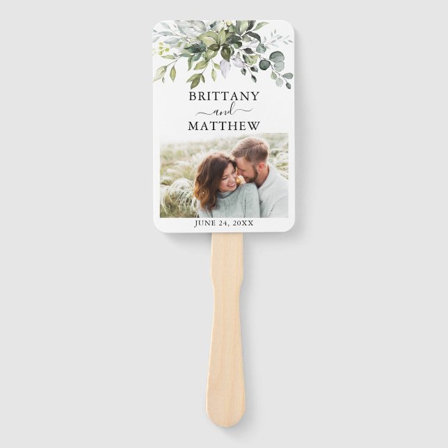 Botanische Grünpflanzen Foto Hochzeit Fächer (Vorderseite)
