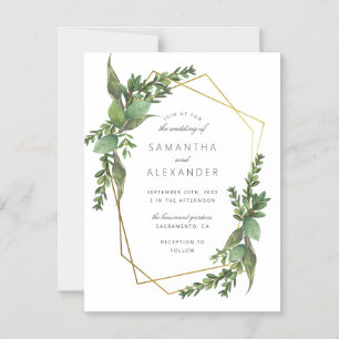 Botanische Grünpflanzen & geometrische Hochzeit mi Magneteinladung