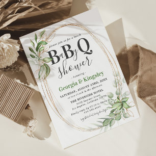 Botanische Grünpflanzen Gold BBQ Baby Shower Einladung