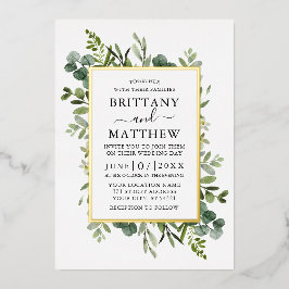 Botanische Grünpflanzen Hochzeit Gold Folieneinladung