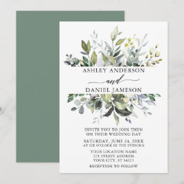 Botanische Grünpflanzen Hochzeit Wasserfarbe Grün Einladung
