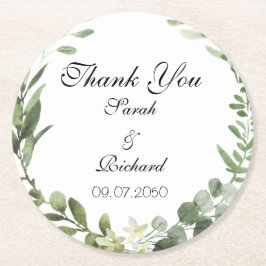 Botanische Grünpflanzen Hochzeitsticker Runder Pappuntersetzer