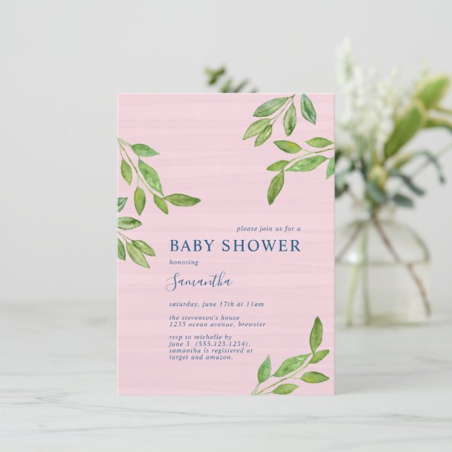 Botanische Grünpflanzen Kinderdusche für Mädchen Einladung (Stehend Vorderseite)