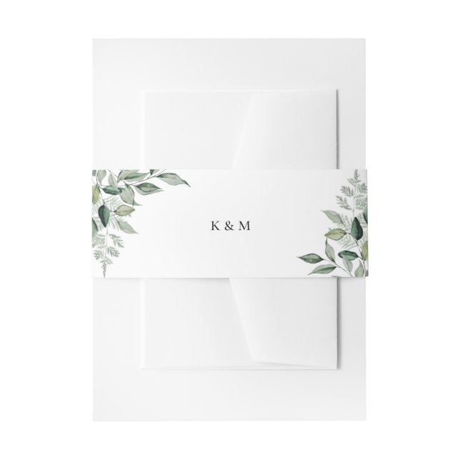 Botanische Grünpflanzen-Monogramm-Hochzeit Einladungsbanderole (Vorderseite Beispiel)