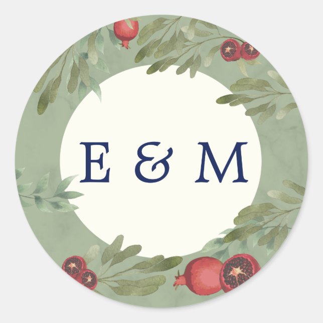 Botanische Grünpflanzen-Monogramm-Hochzeit Runder Aufkleber (Vorderseite)