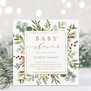 Botanische Grünpflanzen-Weihnachten-Baby-Party-Ein Einladung