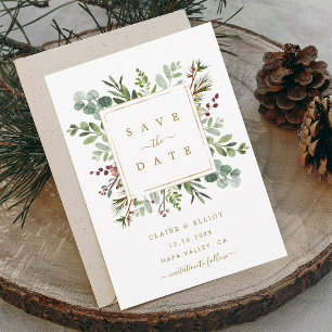 Botanische Grünpflanzen Weihnachten Hochzeit Gold  Save The Date