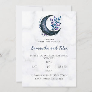 Botanische Halbmond-Hexerei-Marmor-Hochzeit Einladung