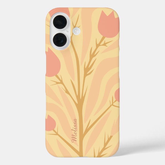 Botanische Hand zeichnend Blumenname Personalisier iPhone 16 Hülle (Rückseite)