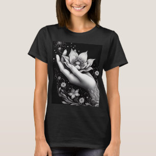 Botanische Handätzung mit fallenden Blütenblättern T-Shirt