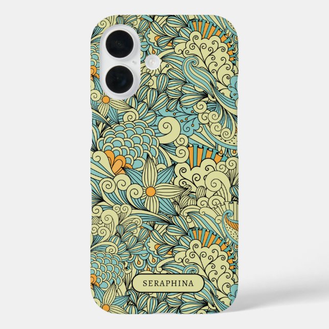 Botanische Handgezeichnete Linie Personalisiert iPhone 16 Hülle (Rückseite)