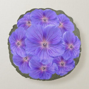 Botanische helle blaue Pelargonie-Blumen Rundes Kissen