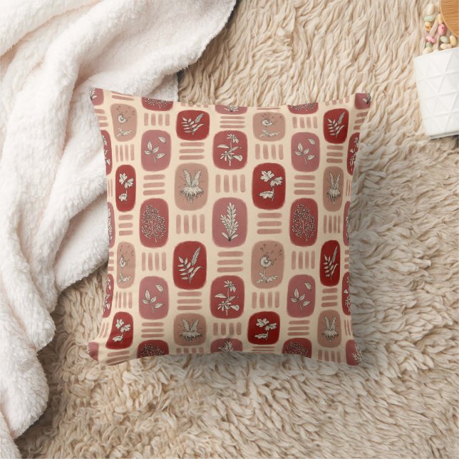 Botanische Herbstbilder in Rot und Beige Kissen (Decke)