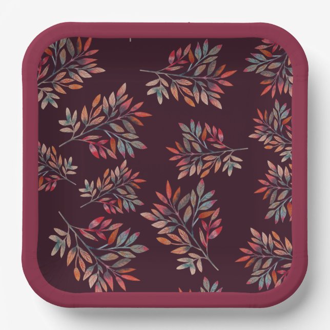 Botanische Herbstlaube Burgundy individuell anpass Pappteller (Vorderseite)