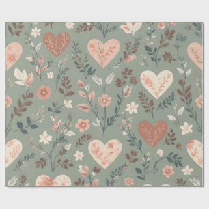 Botanische Herzen Romantisches Florales Nahtloses Geschenkpapier