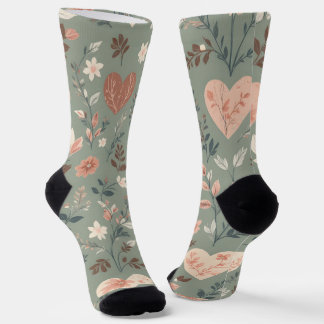 Botanische Herzen Romantisches Florales Nahtloses Socken