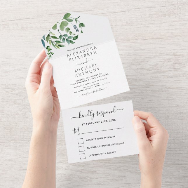 Botanische Hochzeit All In One Einladung (Abreißen)