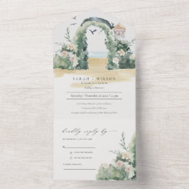 Botanische Hochzeit am Küstenstrand All In One Einladung