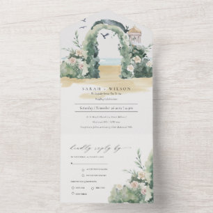 Botanische Hochzeit am Küstenstrand All In One Einladung