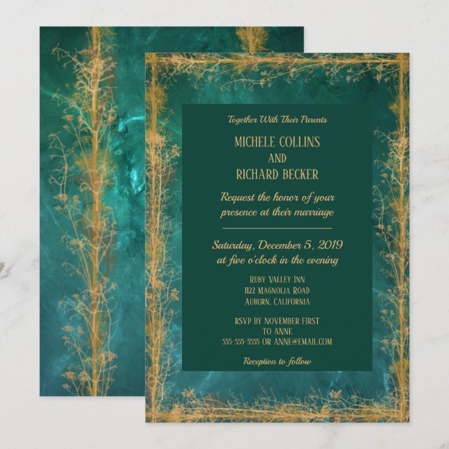 Botanische Hochzeit an der goldenen Grenze Einladung (Vorne/Hinten)